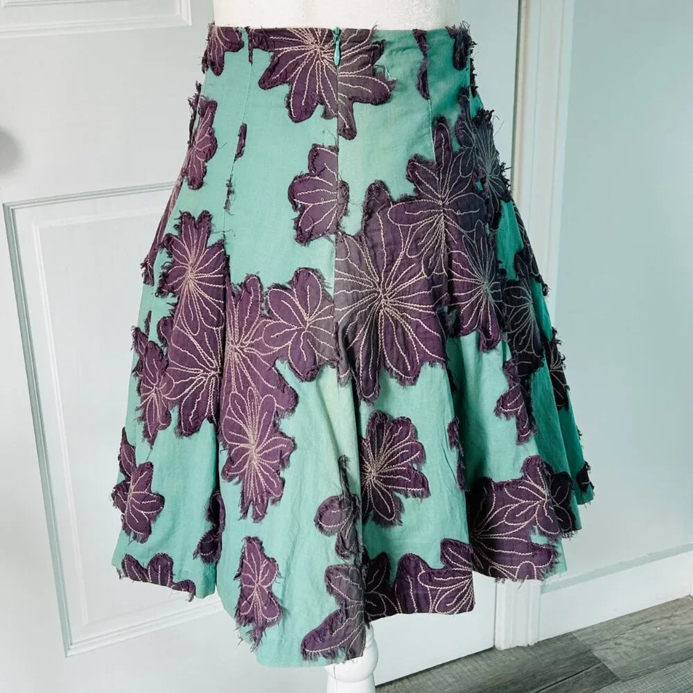 TIBI Cottagecore Inspired Cotton Aline Skirt with Floral Applique (size 2) - Picture 4 of 11